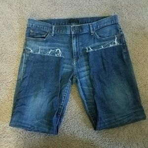 Distressed medium wash high-rise straight-cut jean